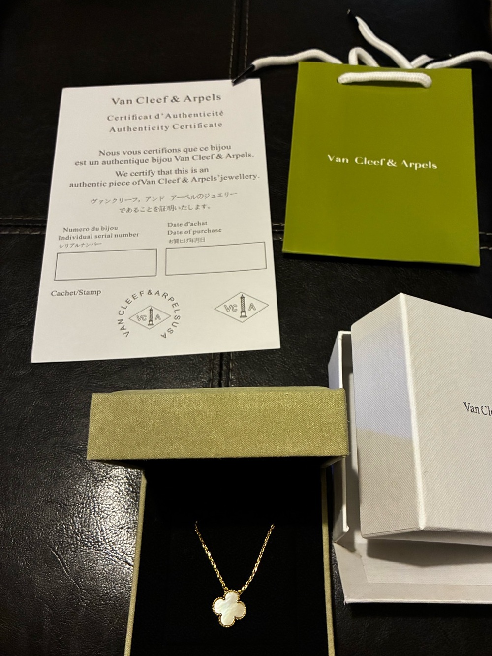 Van Cleef & Arpels Gold Necklace with White Mother-of-Pearl Alhambra Pendant